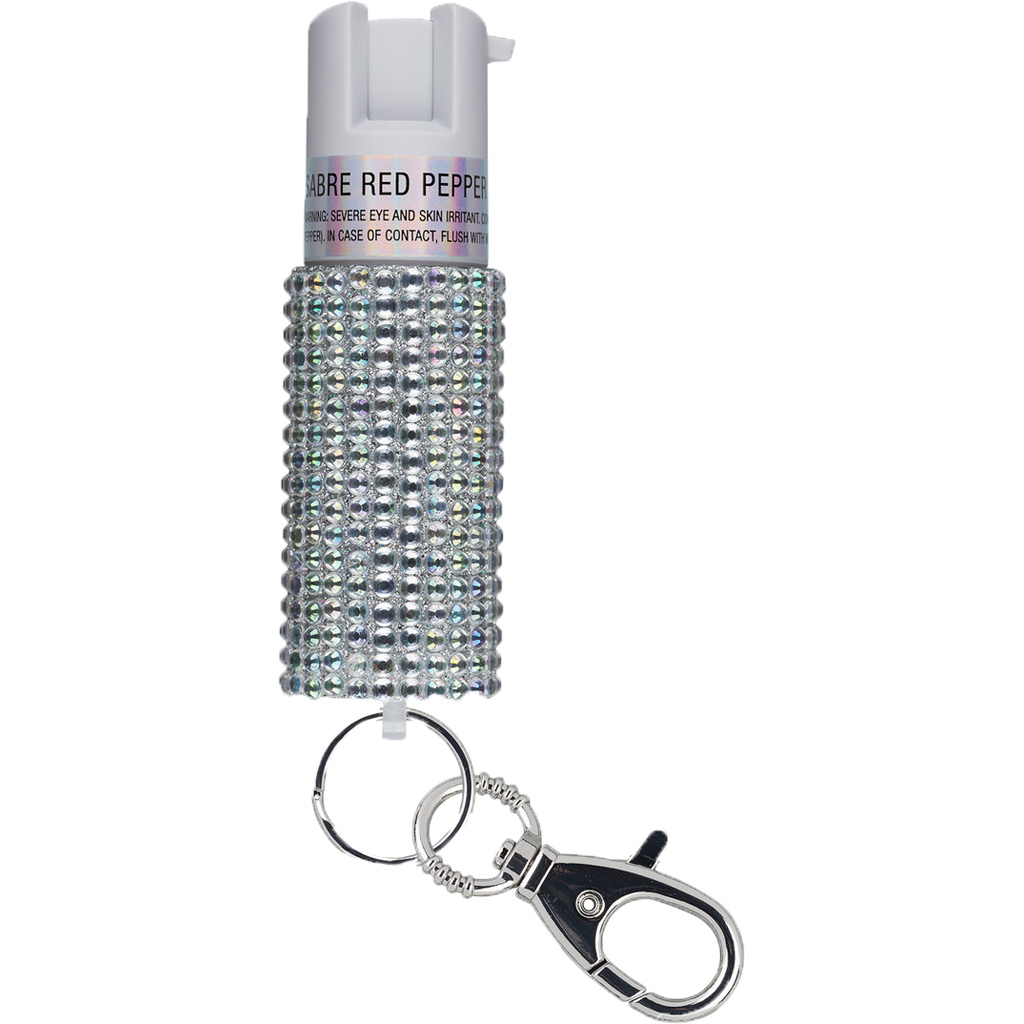 Sabre Jeweled Pepper Spray with Snap Clip Silver