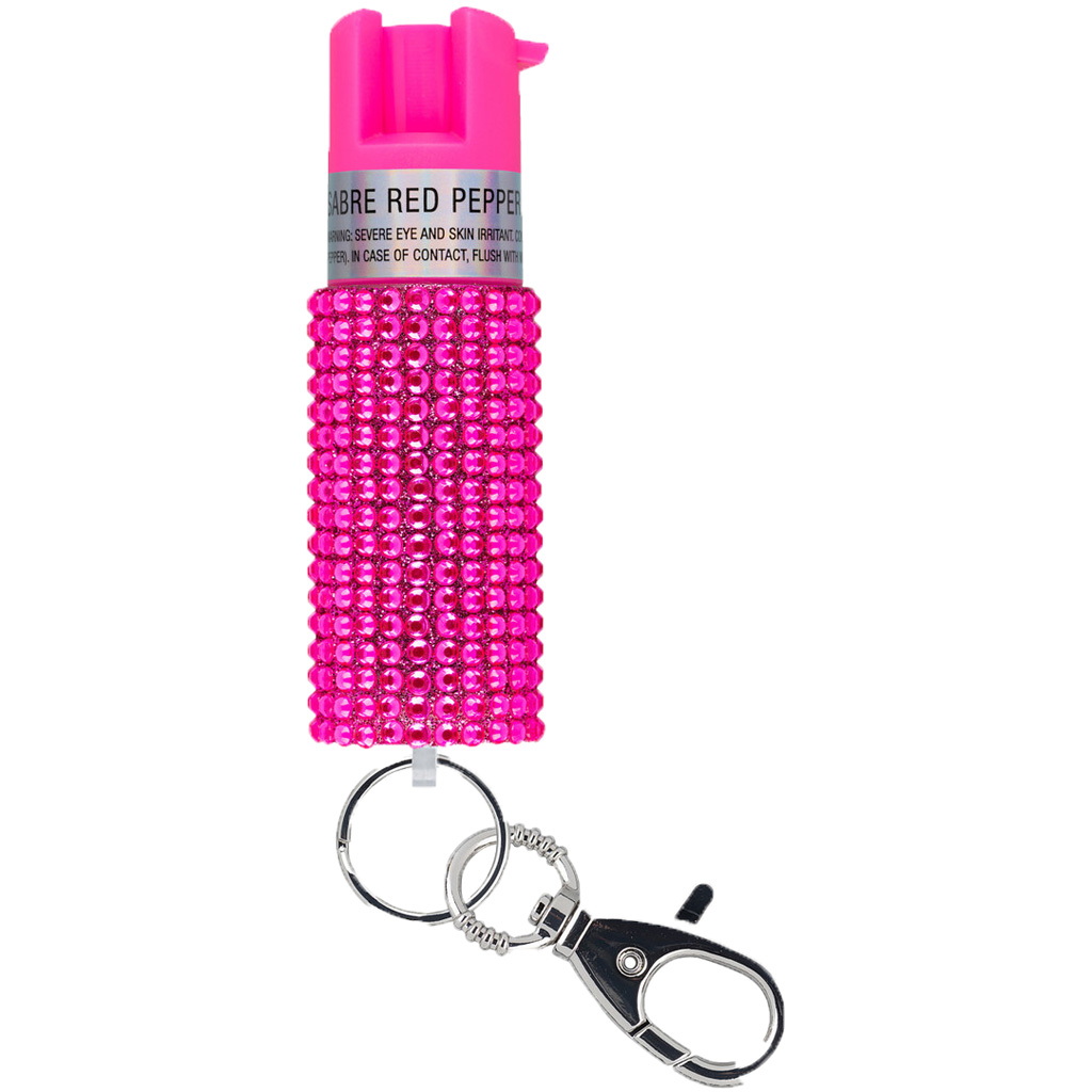Sabre Jeweled Pepper Spray with Snap Clip Pink