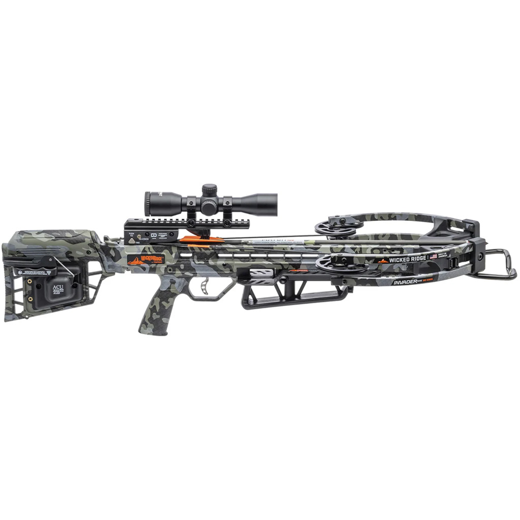 Wicked Ridge Invader M1 De-Cock Crossbow Package ACU50 Sled Pro View 400 Scope Peak Camo