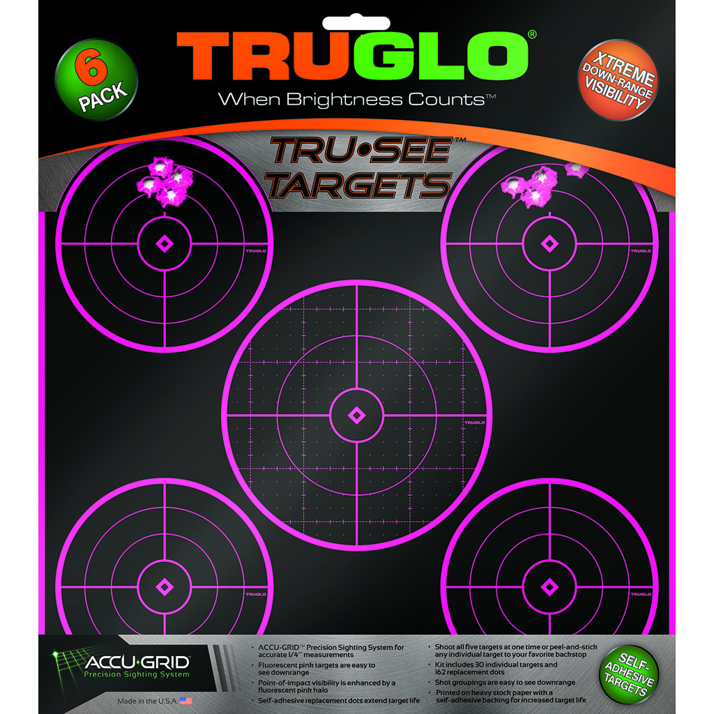 TruGlo TruSee Splatter 5-Bullseye Target Pink 12x12 6 pk.
